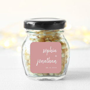 Moderne Minimalistische Script-Dusty-Rose Hochze Quadratischer Aufkleber