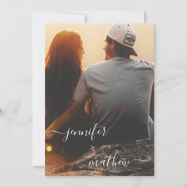 Moderne minimalistische Script-Fotos Hochzeitseinl Einladung (Vorderseite)