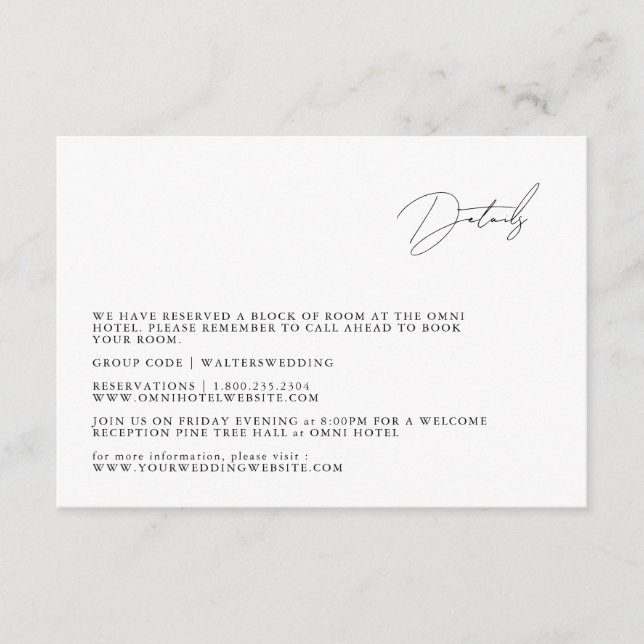 Moderne Minimalistische Script-Hochzeitkarte Begleitkarte (Vorderseite)