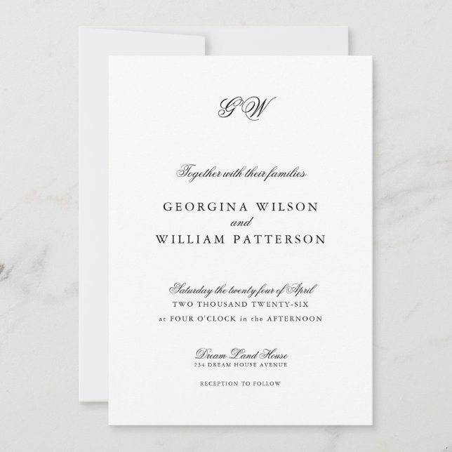 Moderne Minimalistische Script Monogram Wedding Einladung (Vorderseite)