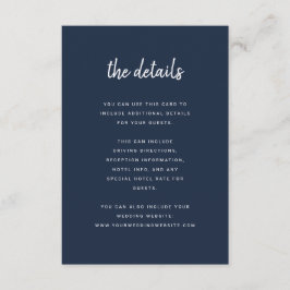 Moderne Minimalistische Script Navy Blue Hochzeitd Begleitkarte