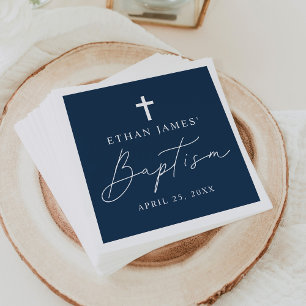 Moderne Minimalistische Script Navy Blue Taufe Serviette