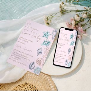 Moderne minimalistische Sea You Soon Baby Baby-Par Einladung