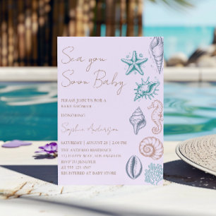 Moderne Minimalistische Sea You Soon Baby Babypart Einladung
