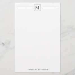 Moderne Minimalistische Silber-Grau-Monogram-Linie Briefpapier