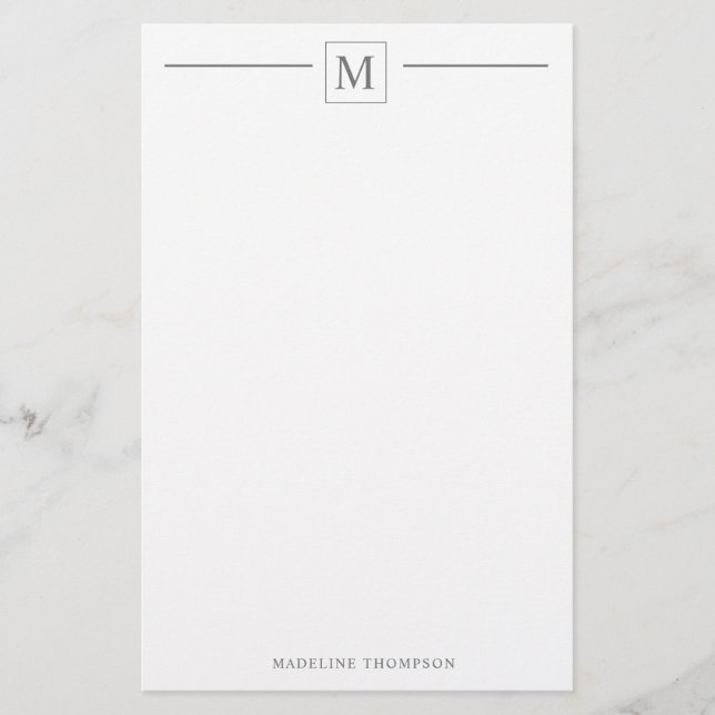 Moderne Minimalistische Silber-Grau-Monogram-Linie Briefpapier (Vorderseite)