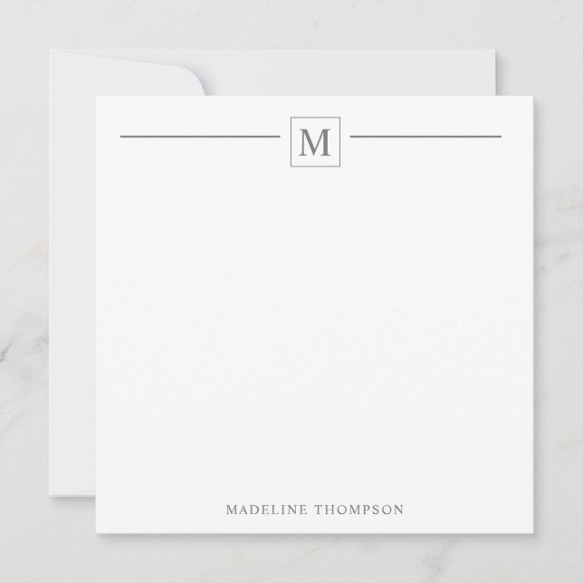 Moderne Minimalistische Silber-Grau-Monogram-Linie Mitteilungskarte (Vorderseite)