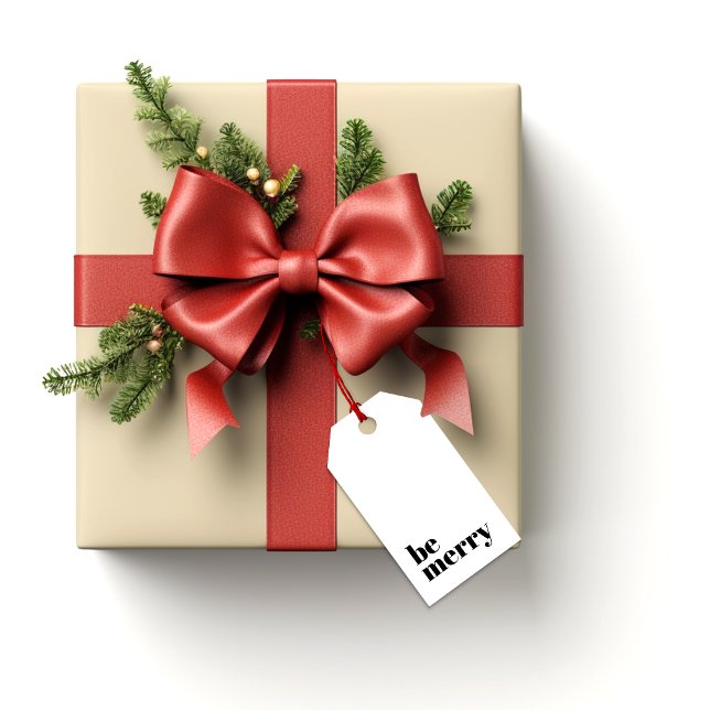 Moderne Minimalistische Simple Be Merry Typografie Geschenkanhänger (Modern Minimalist "Be Merry" Holiday Gift Tag)