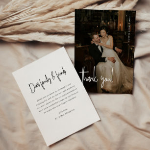 Moderne minimalistische Skript-Vollfoto-Hochzeit Dankeskarte