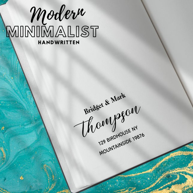 Moderne Minimalistische Skriptadresse Gummistempel (Modern Minimalist Script Handwritten Name Address Rubber Stamp)