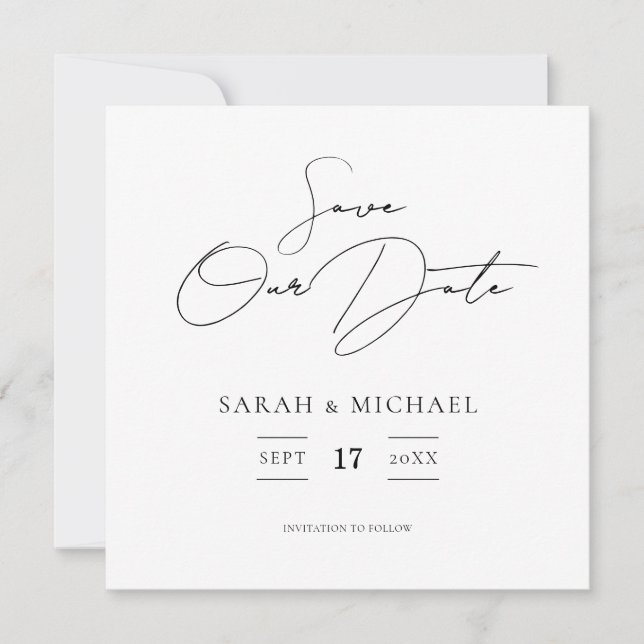 Moderne Minimalistische Skripteinsätze speichern d Save The Date (Vorderseite)