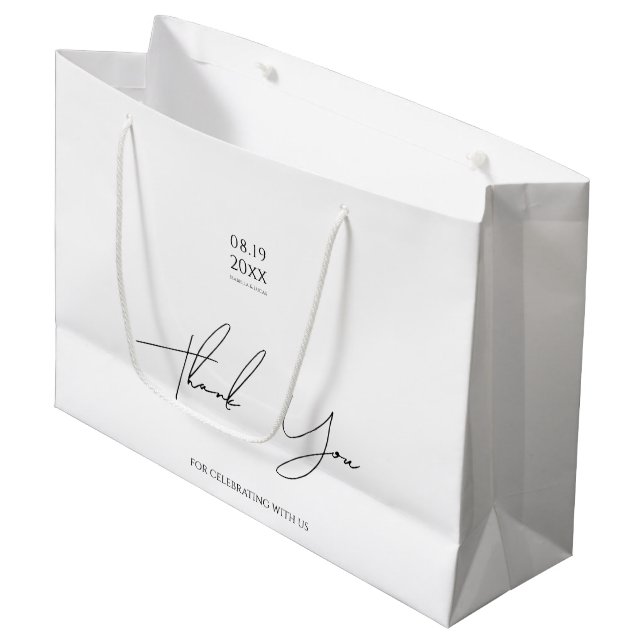 Moderne Minimalistische Skripthochzeit Große Geschenktüte (Vorderseite Schrägansicht)