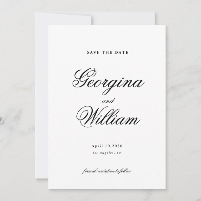 Moderne Minimalistische SkriptWedding Save the Dat Einladung (Vorderseite)