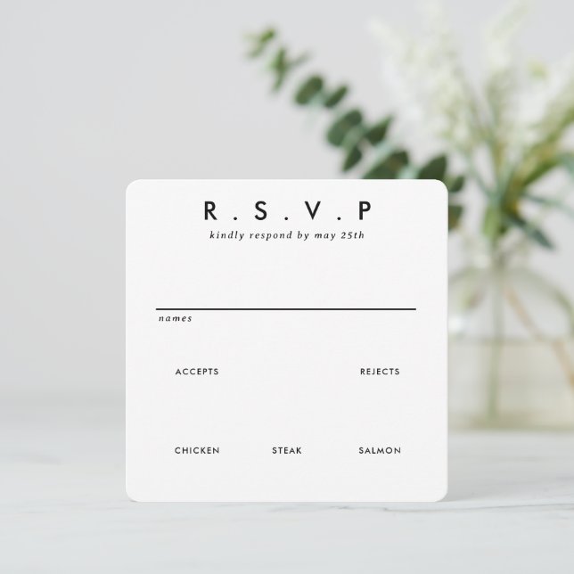 Moderne Minimalistische Sleek Simple Wedding RSVP  (Stehend Vorderseite)