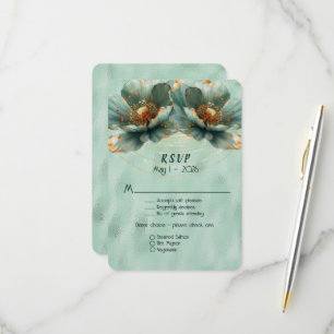 Moderne minimalistische Smaragd- und Goldhochzeit RSVP Karte