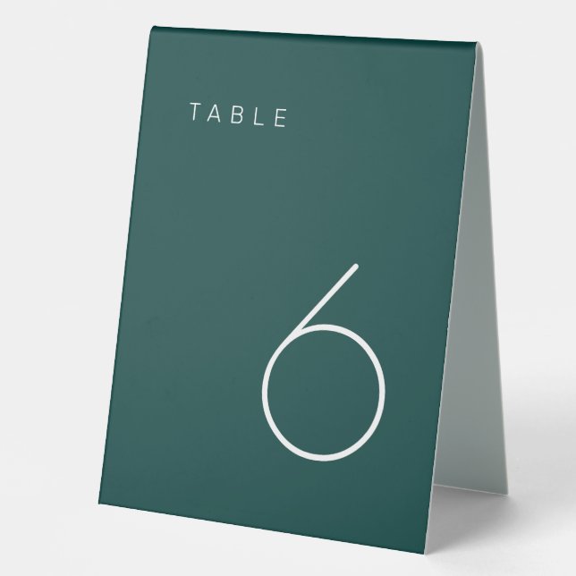 Moderne Minimalistische Smaragdgrüne Tischnummer Tischaufsteller (Vorderseite)
