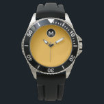 Moderne Minimalistische Sportsongram Armbanduhr<br><div class="desc">Moderne Sporty Monogram Trendy Bright Mustard Yellow Black and White Monogram Emblem Minimal Classic Block Typografie</div>
