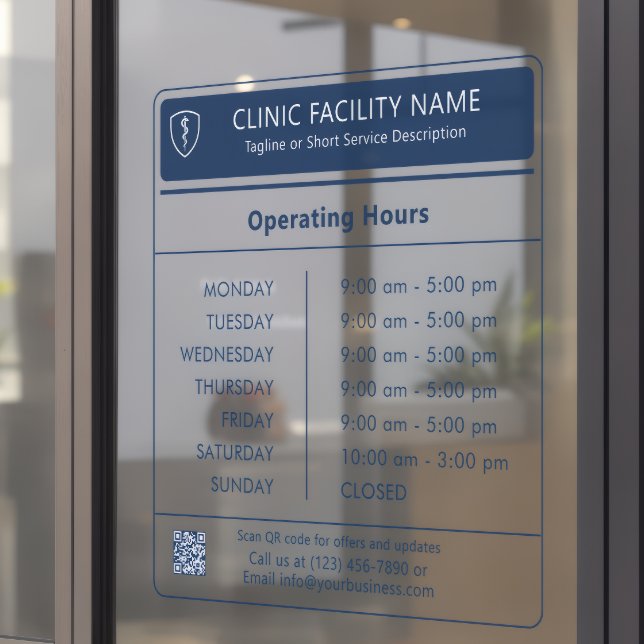 Moderne Minimalistische Sprechzeiten der Klinik in Fensteraufkleber (Von Creator hochgeladen)