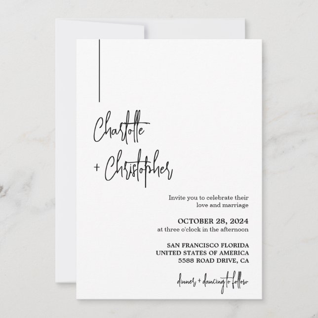 Moderne Minimalistische, stilvolle Foto-Hochzeit Einladung (Vorderseite)