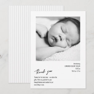 Moderne minimalistische Streifen-Baby-Foto-Geburts Dankeskarte