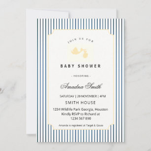 Moderne & Minimalistische Streifen Storch Babypart Einladung