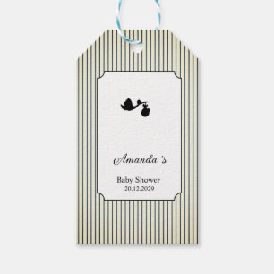 Moderne & Minimalistische Streifen Storch Babypart Geschenkanhänger