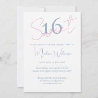 Moderne Minimalistische Sweet 16 Blau Weiße Geburt Einladung
