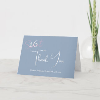 Moderne Minimalistische Sweet 16 Pink Blau Danke Karte
