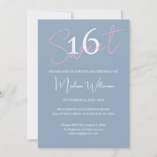 Moderne minimalistische Sweet 16 Pink Blau Geburts Einladung