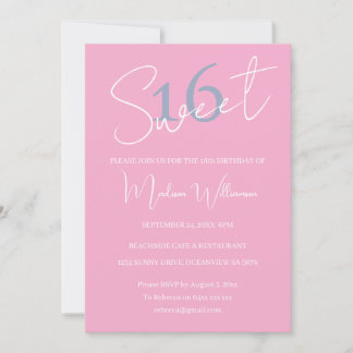 Moderne Minimalistische Sweet 16 Pink Blau Geburts Einladung
