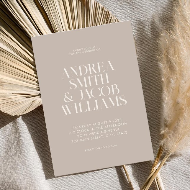 Moderne Minimalistische Taupe Chic Wedding Einladung (Von Creator hochgeladen)