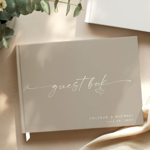 Moderne Minimalistische Taupe Schrift Hochzeit Gästebuch