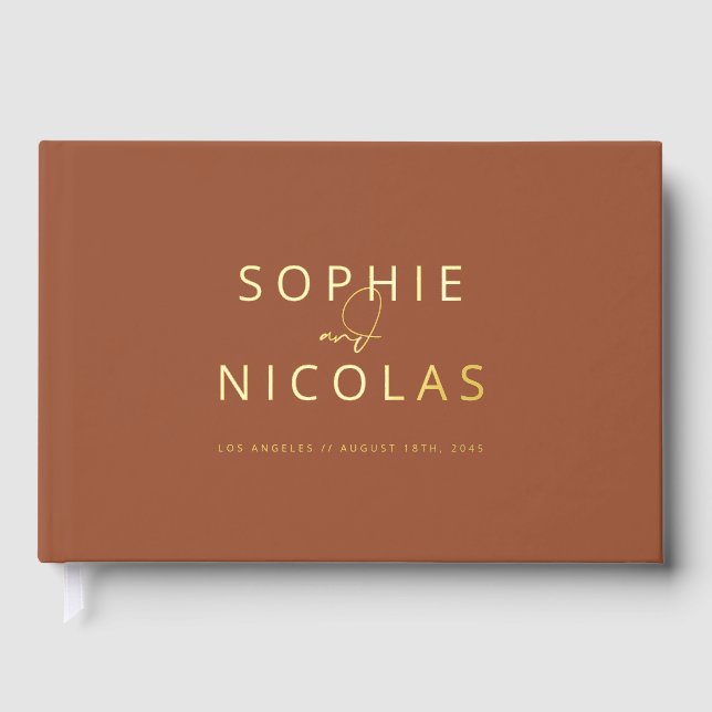 Moderne Minimalistische Terracotta Foto Hochzeit Gästebuch (Vorderseite)