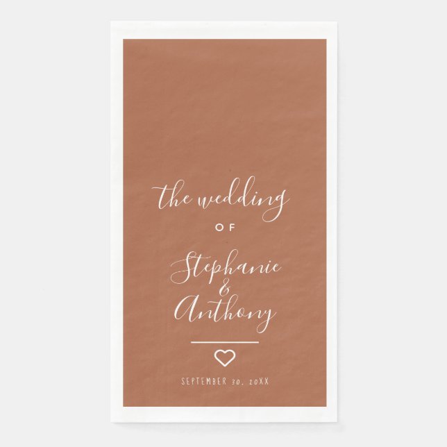 Moderne Minimalistische Terracotta Herz Hochzeit Serviette (Vorderseite)
