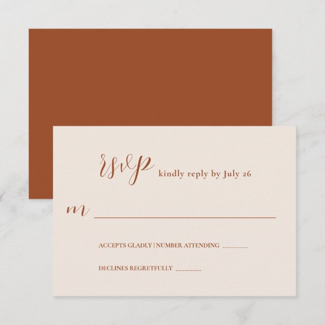 Moderne Minimalistische Terracotta-Hochzeit RSVP Karte (Vorne/Hinten)