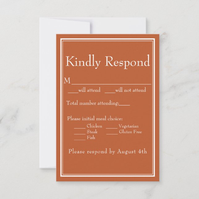 Moderne Minimalistische Terracotta RSVP Card (Vorderseite)