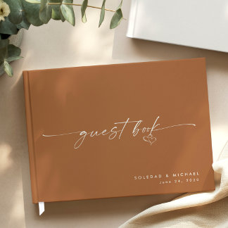 Moderne Minimalistische Terrakotta-Schrift Hochzei Gästebuch