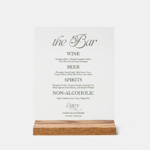 Moderne Minimalistische The Bar Hochzeitsmenü-Tafe Acrylschild