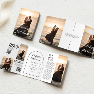 Moderne minimalistische Trifold-Foto-Hochzeitseinl Dreifach Gefaltete Ankündigung