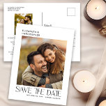 Moderne Minimalistische Typografie 2 Foto Save the Postkarte<br><div class="desc">Diese moderne,  Save the Date Postkarte ist minimalistisch gestaltet und bietet Platz für zwei Fotos. Der stylische Text erscheint auf einem sauberen,  weißen Hintergrund. Benutzerdefinierter Text auf der Rückseite,  können Sie Ihre Hochzeitsdetails hinzufügen.</div>