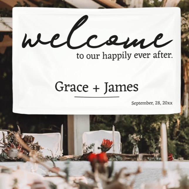Moderne Minimalistische Typografie Begrüßung Banner (Modern Minimalist Typography Welcome Wedding Banner from Ricaso. Modern black and white text theme
)
