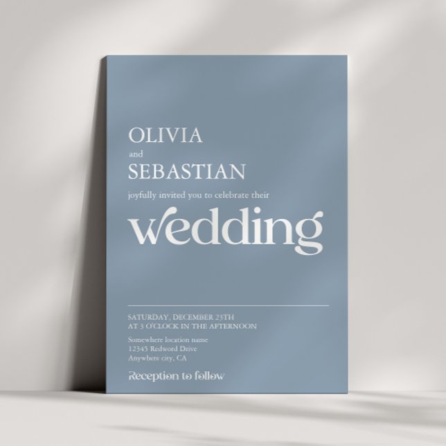 Moderne Minimalistische Typografie Dusty Blue Wedd Einladung (Von Creator hochgeladen)