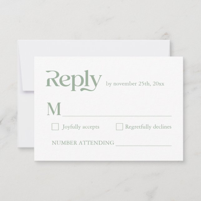 Moderne Minimalistische Typografie - Grüne Hochzei RSVP Karte (Vorderseite)