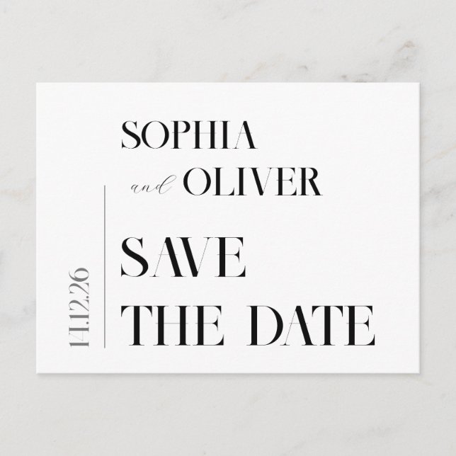 Moderne minimalistische Typografie Save the Date Postkarte (Vorderseite)