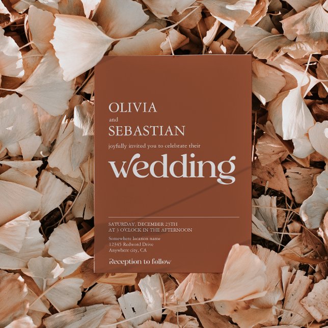 Moderne Minimalistische Typografie Terracotta Wedd Einladung (Von Creator hochgeladen)
