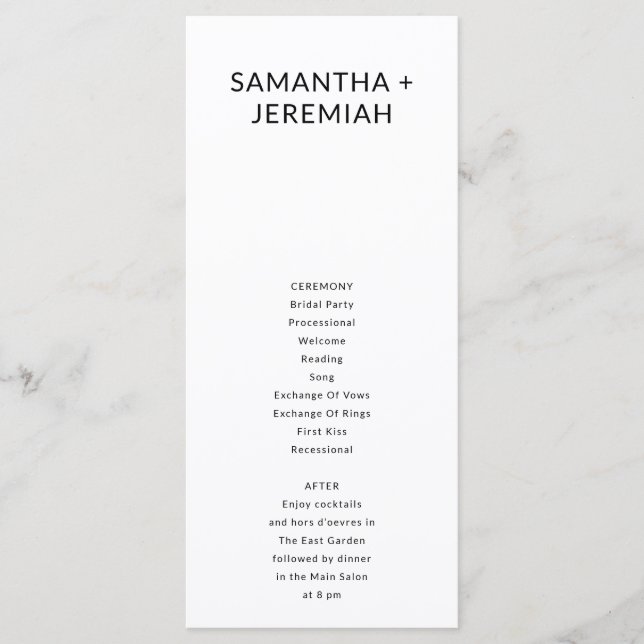 Moderne Minimalistische und einfache Hochzeit mit  Programm (Vorderseite)