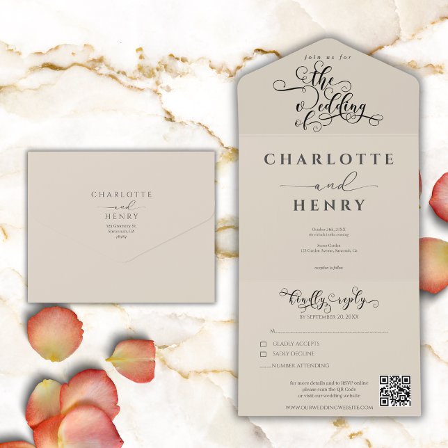 Moderne Minimalistische und elegante QR-Hochzeit All In One Einladung (Von Creator hochgeladen)
