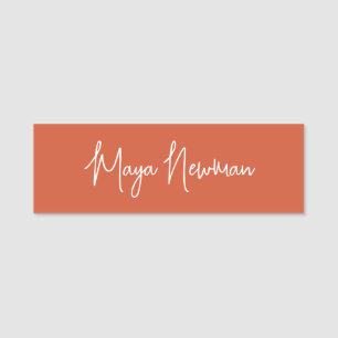 MODERNE MINIMALISTISCHE VERBRENNTE ORANGE SIGNATUR NAMENSSCHILD