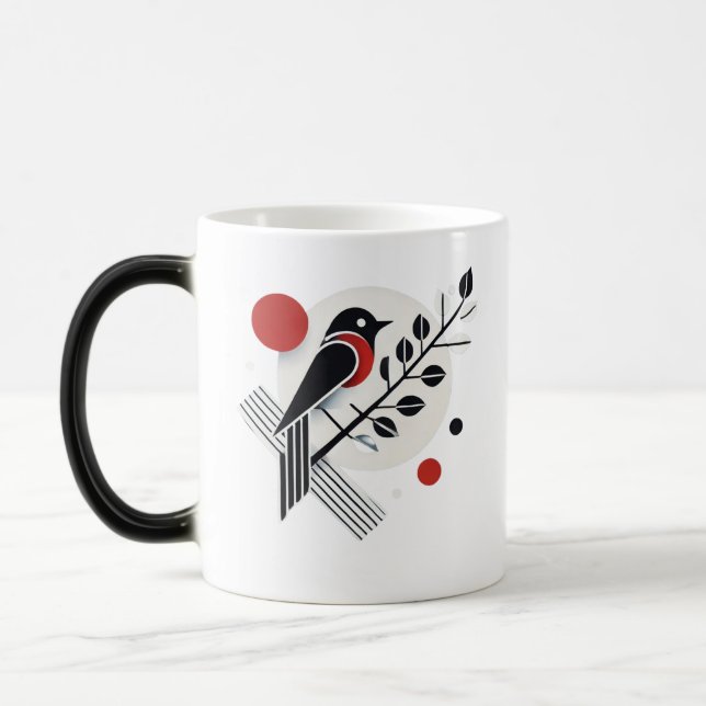 Moderne Minimalistische Vogelkunst Tasse - Schwarz (Links)