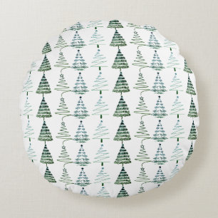 Moderne minimalistische Weihnachtsbäume Doodles Rundes Kissen